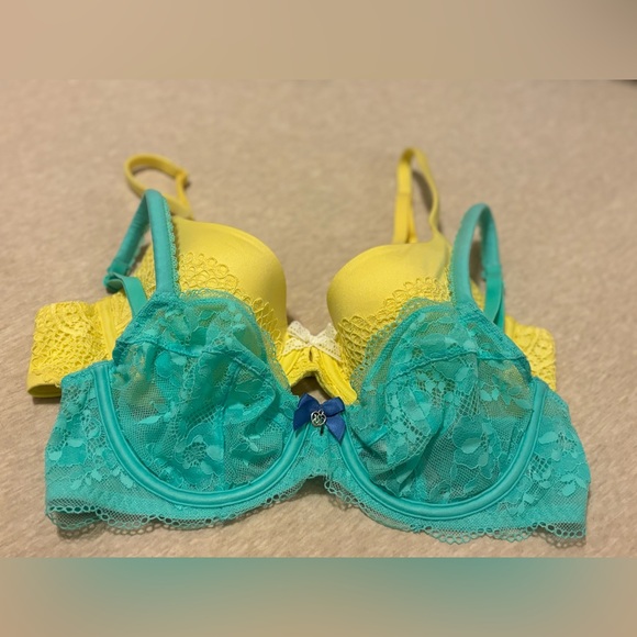 ✨New✨Victoria’s Secret Lace Bra & Body by Victoria Set in Bright Sunsine & Teal✨